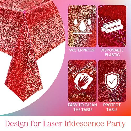 Laser Sparkling Holographic Tablecloth - Waterproof & Easy to Clean - Red & Black, 2 Pack