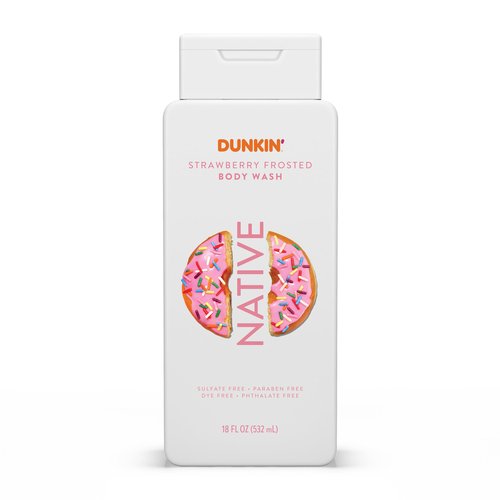 Native Body Wash, Dunkin Stawberry Frosted, Contains Naturally Derived Ingredients | For Women & Men, Sulfate, Paraben, & Dye Free Leaving Skin Soft and Hydrated | 18 oz