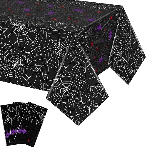 Halloween Spider Web Plastic Tablecloth 54x108 Inch Waterproof Disposable Black - 3 Pack