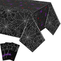 Halloween Spider Web Plastic Tablecloth 54x108 Inch Waterproof Disposable Black - 3 Pack