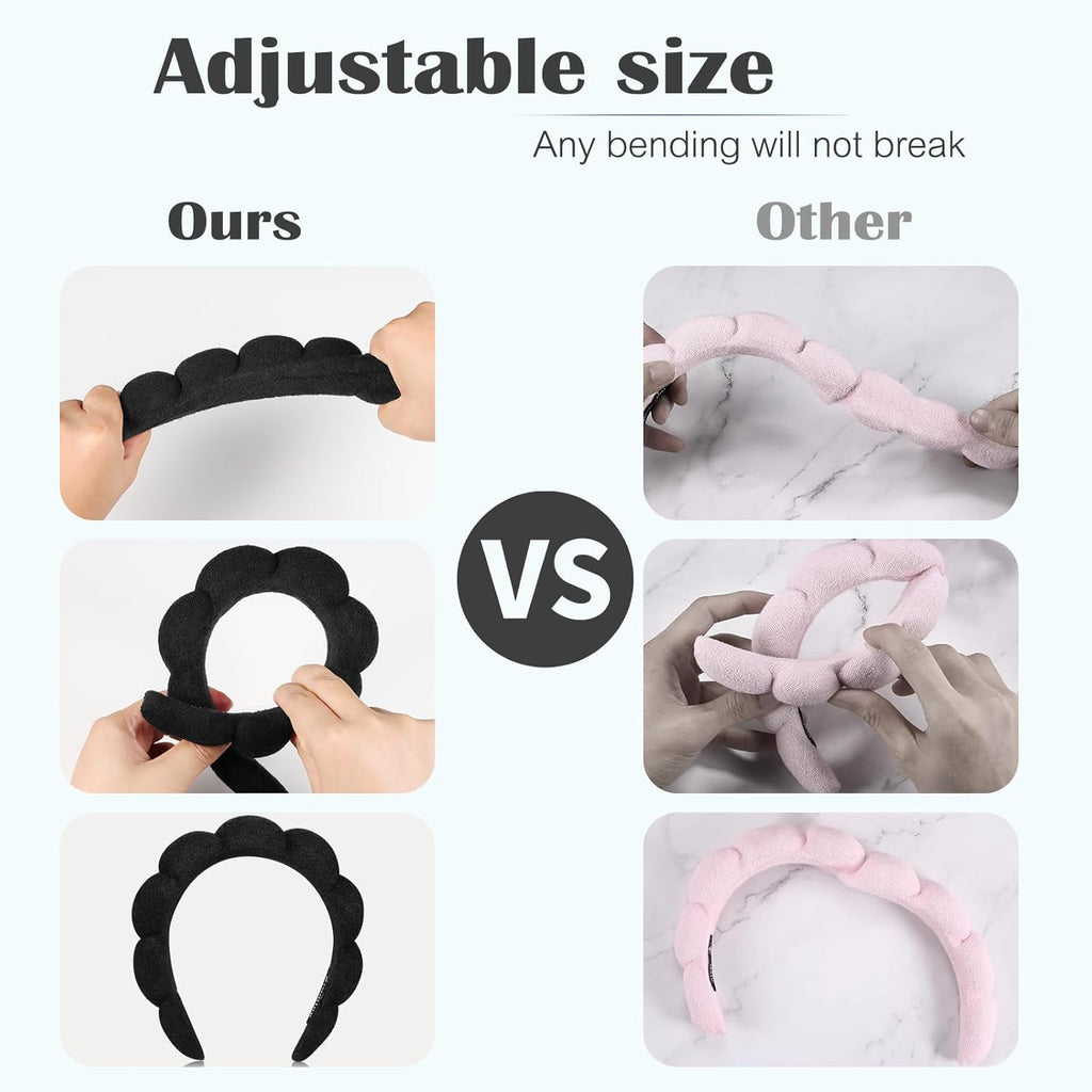 Ztomine Spa Headbands - Terry Cloth Face Washing & Skincare Set of 2 | Puffy Makeup Headbands