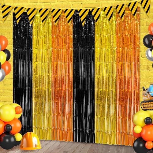 Construction Foil Fringe Curtain Party Decorations, 6 PCS - Birthday & Event Backdrop