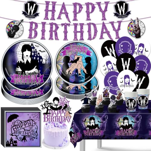 Halloween Birthday Party Supplies Set - Spooky Purple Tableware & Decorations