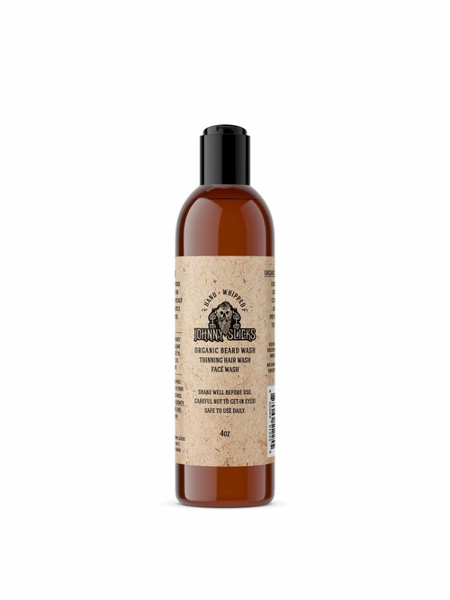 Johnny Slicks Organic Hand Whipped Beard Wash - Supports Beard & Skin Health - Tea Tree, Peppermint & Coconut Oil - Multi-Use Formula - Rugged Scent - 4 oz
