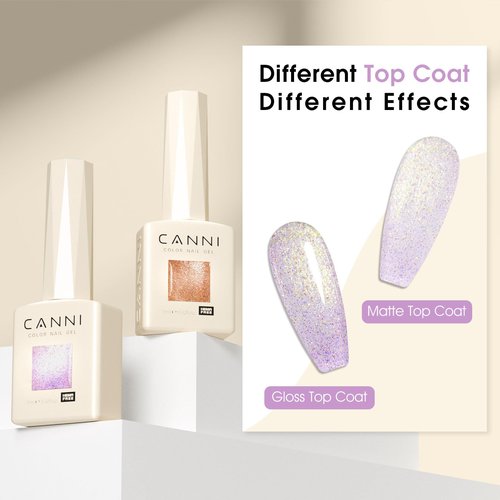 CANNI Gel Polish Glitter Gel Nail Polish Set, 8 Colors Aurora Mermaid Purple Blue Gold Glitter Gel Shiny Polish U V LED Soak Off Aurora Manicure Kit Gift for Women Girls