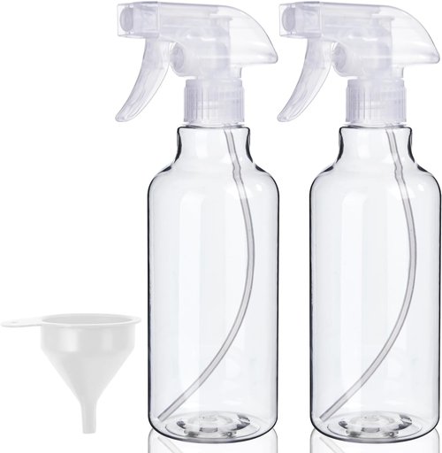 Skiennix Plastic Spray Bottles - 2-Pack, 16.9 Oz, Heavy Duty for Cleaning, Essential Oils & Plants | Clear