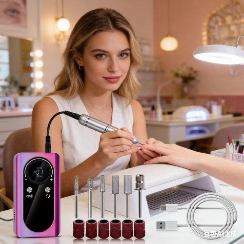 mcdhhemoProfessional Purple Electric Nail Drill Machine, Cordless Rechargeable Efile Nail Drill for Acrylic Nails, Portable Manicure Pedicure Kit, Electric Nail File Grinder Set for Salon Home Use