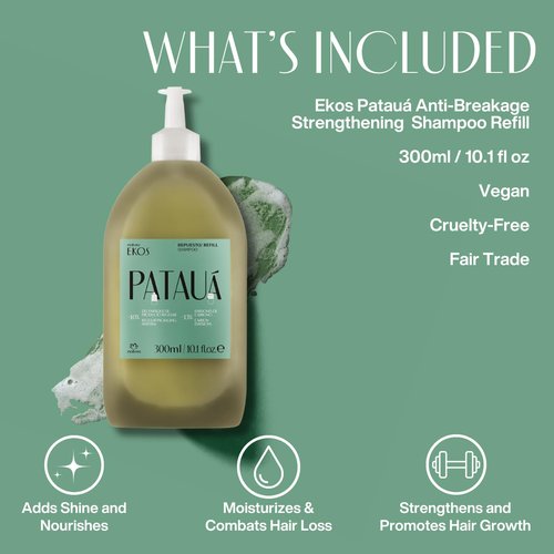Natura Ekos Patauá Anti-Breakage Shampoo Refill - Strengthen Roots & Strands - Vegan Formula | 10.1 fl oz (300ml)