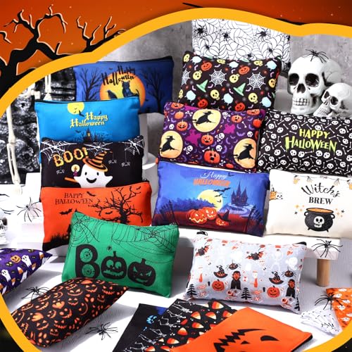 Halloween Themed Cosmetic Bags Bulk - 40 Pack Pumpkin Ghost Bat Witch Patterns