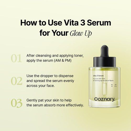 Ooznary Vita 3 Serum with Vitamin C Derivatives and Niacinamide plus Glutathione for Uneven Skin Tone & Dull Skin | Korean Skin care | 1.69 fl.oz 50ml
