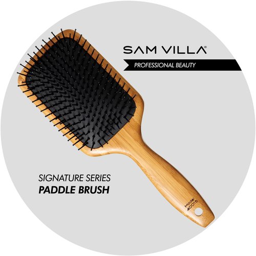 Sam Villa Signature Series Bamboo Brush - Eco-Friendly Wooden Paddle Brush for Effortless Hair Styling