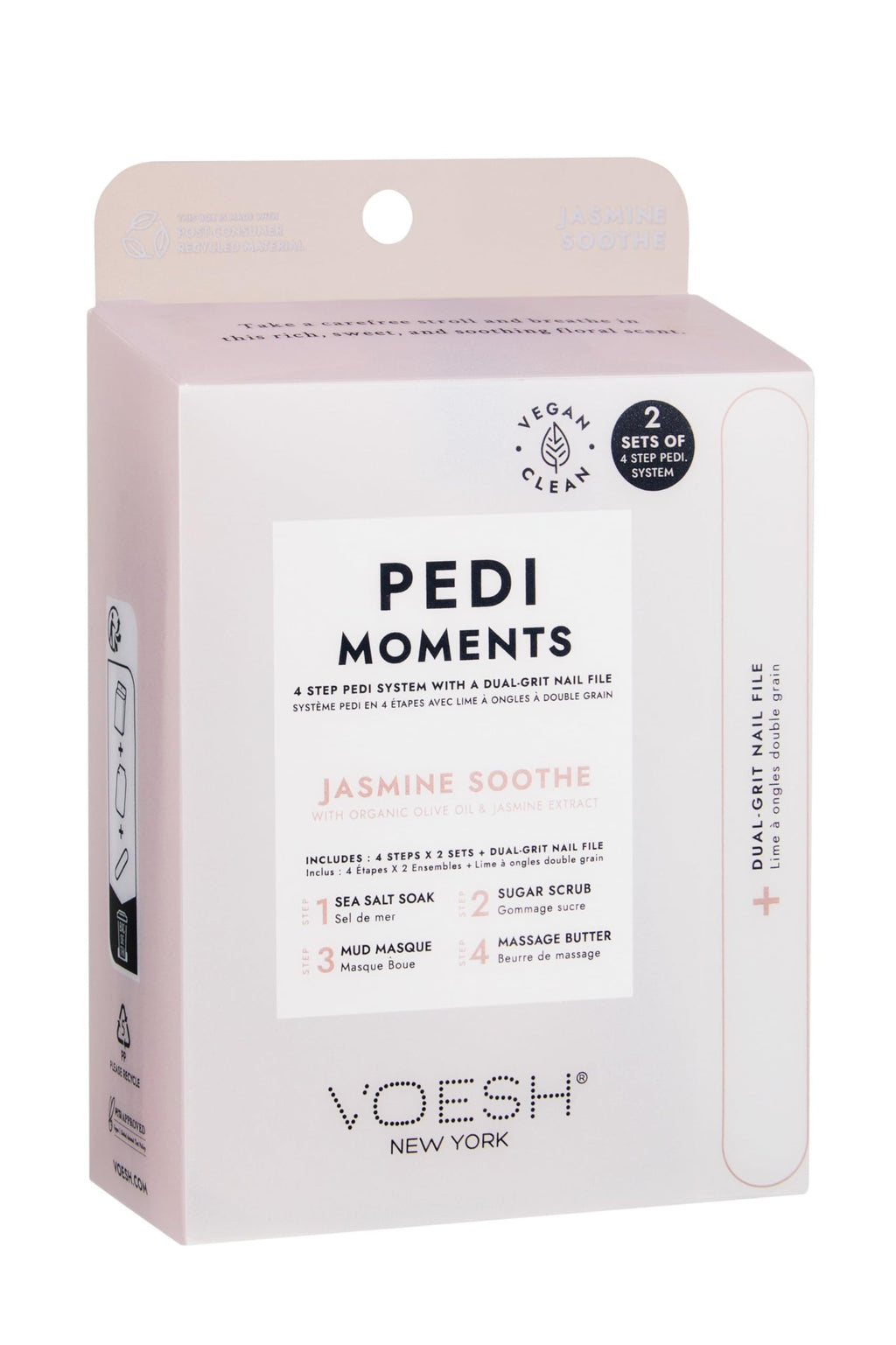 VOESH Pedi Moments, Two Sets of Pedi in a Box 4 Step + a Nail File, Jasmine Soothe, Spa Pedicure Kits, Nail Kit, At Home Pedicure Supplies, Self-Care Kit