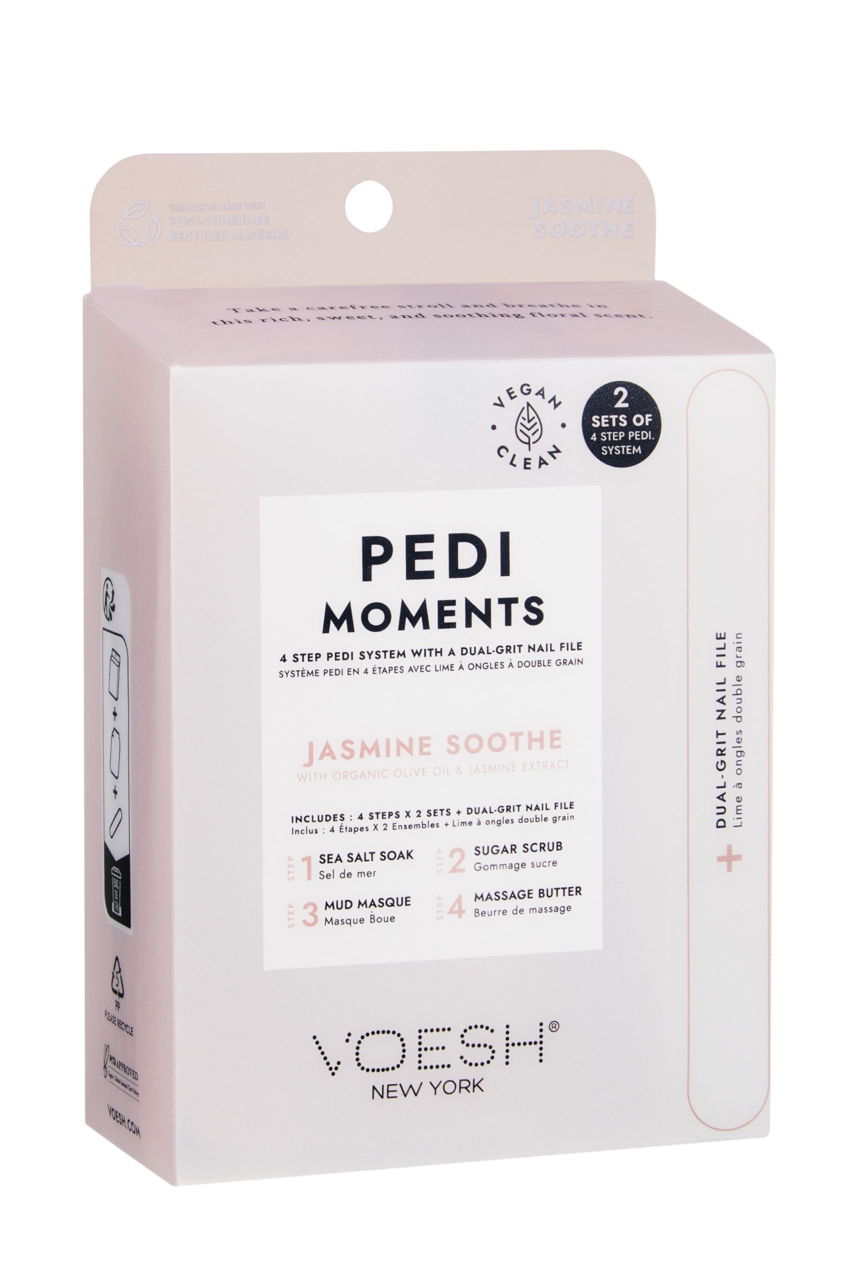 VOESH Pedi Moments, Two Sets of Pedi in a Box 4 Step + a Nail File, Jasmine Soothe, Spa Pedicure Kits, Nail Kit, At Home Pedicure Supplies, Self-Care Kit