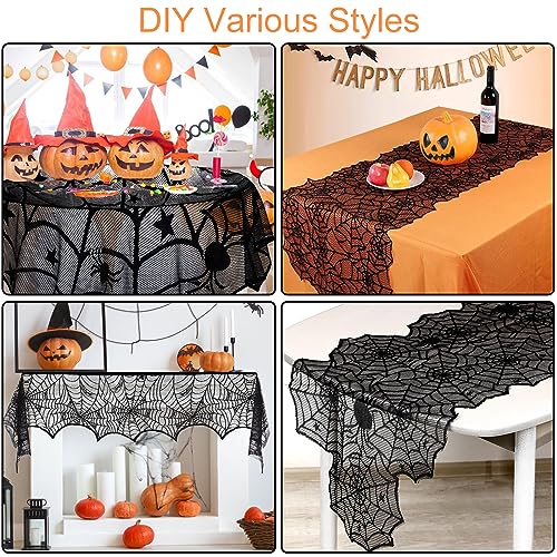 Halloween Spiderweb Tablecloth Runner Fireplace Scarf Bat Decor Set