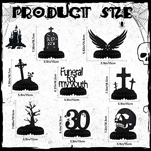 Black 30th Birthday Party Decorations Pack - 8 pcs for 20s Goodbye Celebration