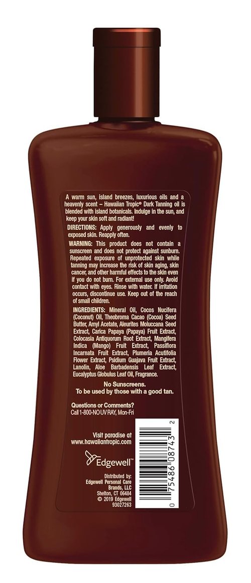 Hawaiian Tropic Dark Tanning Oil Original - 8 oz, Pack of 4