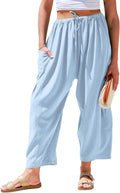 TARSE Women's Linen Wide Leg Pants - Casual Loose Palazzo Style with Pockets for Summer Travel