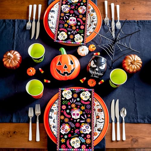 Halloween Floral Skull Guest Napkins - Mexican Design Party Tableware 100 Pack
