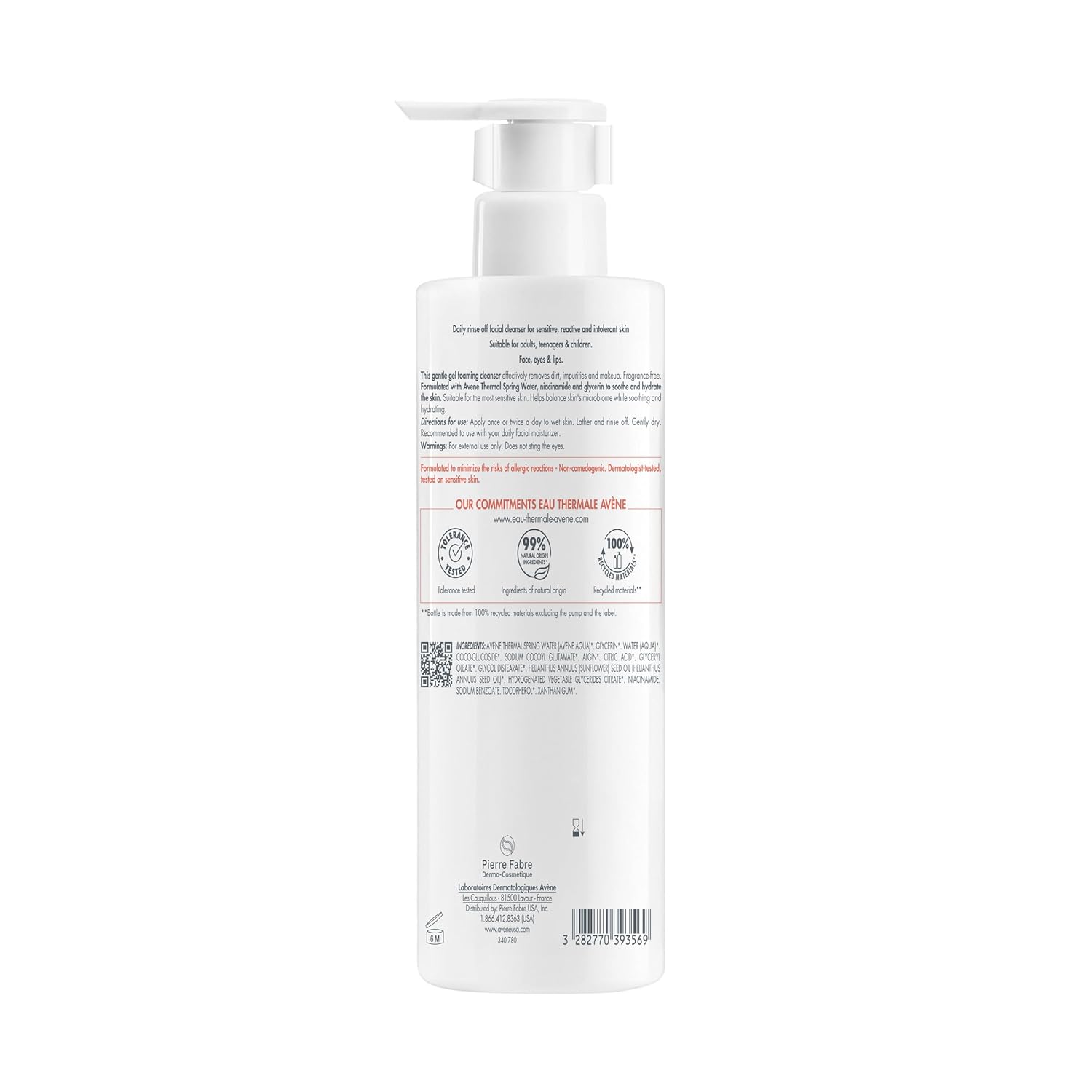 Avène Tolerance Daily Foaming Facial Cleanser - Gentle Face Wash for Sensitive Skin | Fragrance-Free, Glycerin & Niacinamide