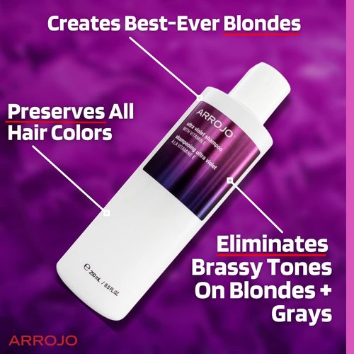 ARROJO Ultra Violet Purple Shampoo - 8.5 oz Color Treated Hair Care | Eliminates Brassy Tones & Yellow Hues