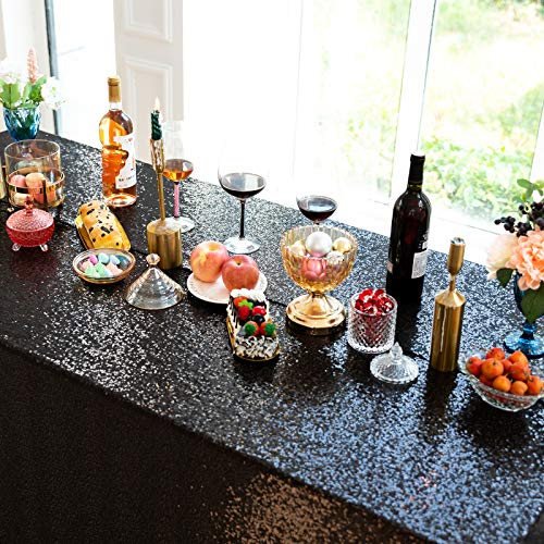 Black Sequin Tablecloth - 90x132 Inch Rectangular Sparkly Event Decor