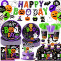 Halloween Party Supplies Set with Plates, Napkins, Cups, Balloons & Decorations for 24 Guests