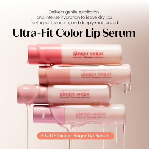 ETUDE Ginger Sugar Lip Serum - Nourishing Lip Balm with Mega Tip Applicator | Intensive Moisture & Glossy Tint (Nude Beige, 13g)