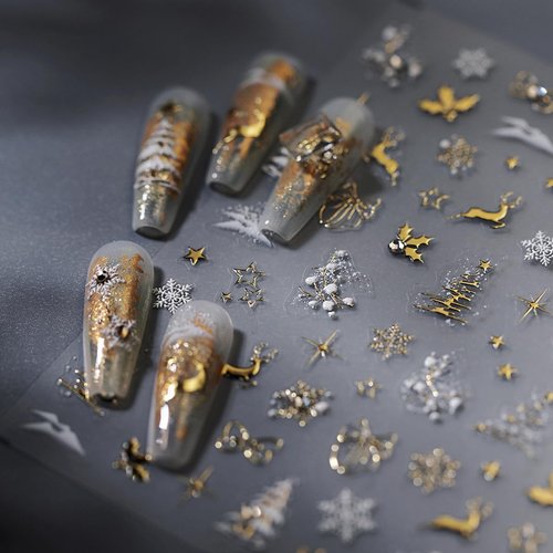 5D Embossed Chirstmas Nail Art Stickers 2 Sheets Xmas Tree Snowflakes Nail Decal Self Adhesive Pegatinas Uñas for Women Nail Supplies Art Design Stickers