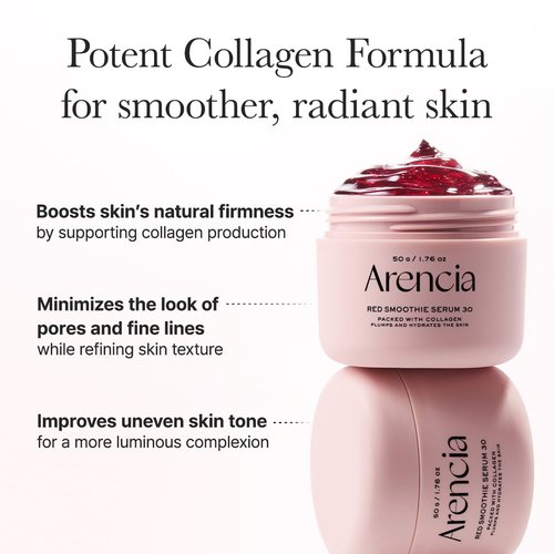 Arencia Overnight Red Smoothie Face Serum, Glowing & Soothing with 30% red collagen, Niacinamide, Peptide, Vitamin E
