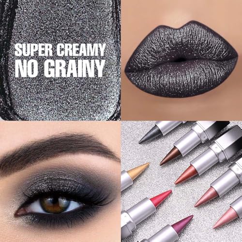 Metallic Lipstick & Lip Liner Set - Black Silver | Hydrating 3D Shine
