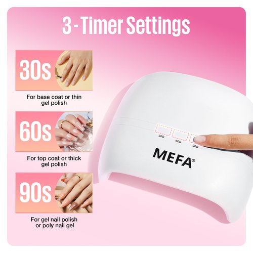 MEFA U V Nail Lamp with 3 Timers & 21 pcs Lamp Beads (72W Portable U V Light for Gel Nails Fast Curing, Professional Nail Art Tool for Home Salon)