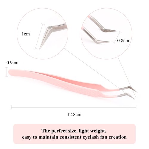 Lash Tweezers Professional Eyelash Extension Tweezers for Make Fans 3D 6D Pink Japanese Stainless Steel by FADVAN