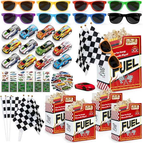 Race Car Party Favors Set - Style 1, Includes Gift Boxes, Pull-Back Cars, Sunglasses & Stickers for Kids' Birthday