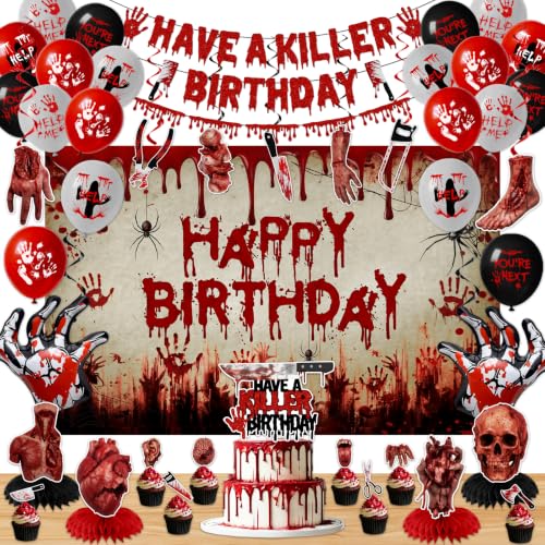 Horror Birthday Party Decorations Kit - Bloody Hand Prints Balloons Banners & More