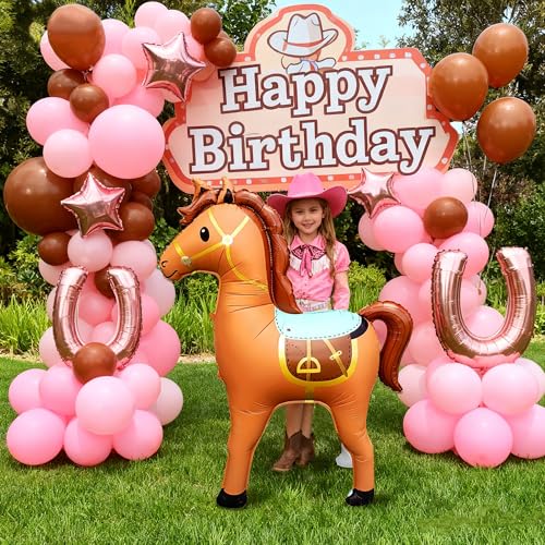 Giant 53-Inch Life-Size Horse Foil Balloon for Western Party Decoration - Pearl White & Brown