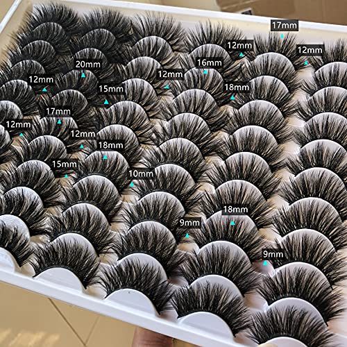 False Eyelashes Pack 30 Pairs - 6 Styles 10-20mm Dramatic Faux Mink Thick Lashes