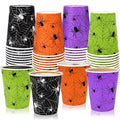 Halloween Disposable Paper Cups 9oz - 4-Color Spider Web - Festive Party Drinkware - Colorful Variation