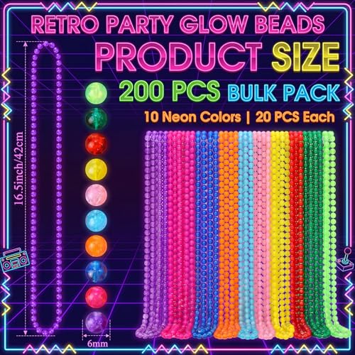 Glow in The Dark Bead Necklace 33 Inches 200 Pcs Multicolor Halloween Jewelry