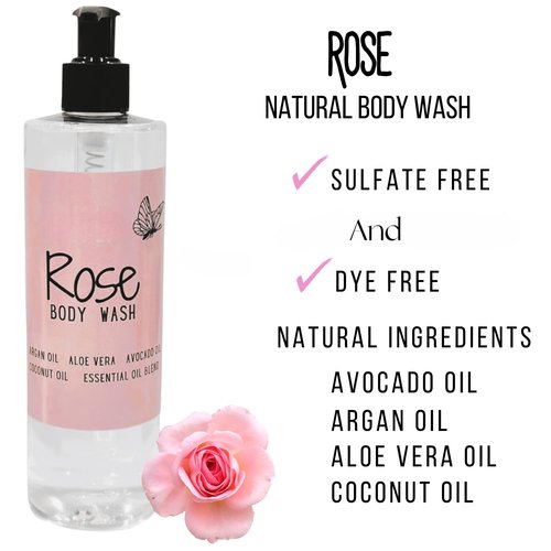 ROSE Natural Body Wash - Sulfate & Dye Free | Hydrating Formula for Dry, Sensitive Skin - 16oz