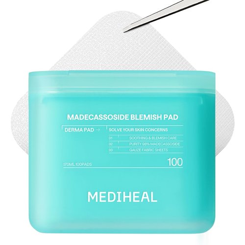 MEDIHEAL Madecassoside Blemish Pad - Square Cotton Facial Toner Pads with Centella Asiatica & Madecassoside – Anti Blemish to Improve Uneven Skin Tone - Vegan Face Gauze Pads, 100