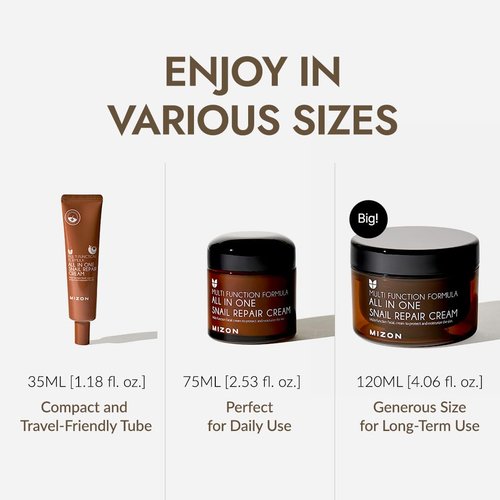 MIZON All-in-One Snail Repair Cream – Korean Face Moisturizer with Snail Mucin & 12 Natural Extracts – Hydrating & Nourishing Cream for Fine Lines, Wrinkles & Blemish Care – (2.53 fl oz)