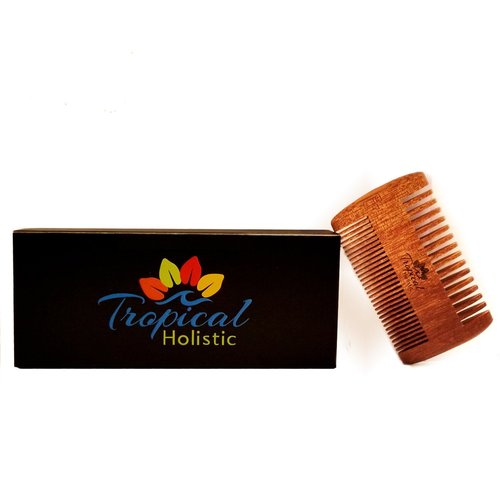 Tropical Holistic Natural Beard Grooming Kit for Men, 3-in-1 Set, Boar Bristle Brush, Handmade Wood Comb, 100% Pure Unscented Hair Treatment Oil 2 oz, Travel Bag