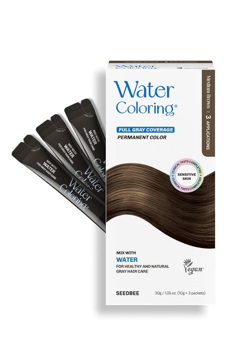 Skiennix Korean Permanent Hair Dye - Plant-Based Powder Color Kit for Gray Coverage | Medium Brown (3 Packets)