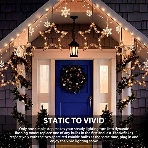 8.5 Ft Christmas Star Window Lights - Connectable Icicle String Lights with 6 Drops - Warm White Indoor Outdoor Decorations - Variation of 1 PC - 6 Drops - Star