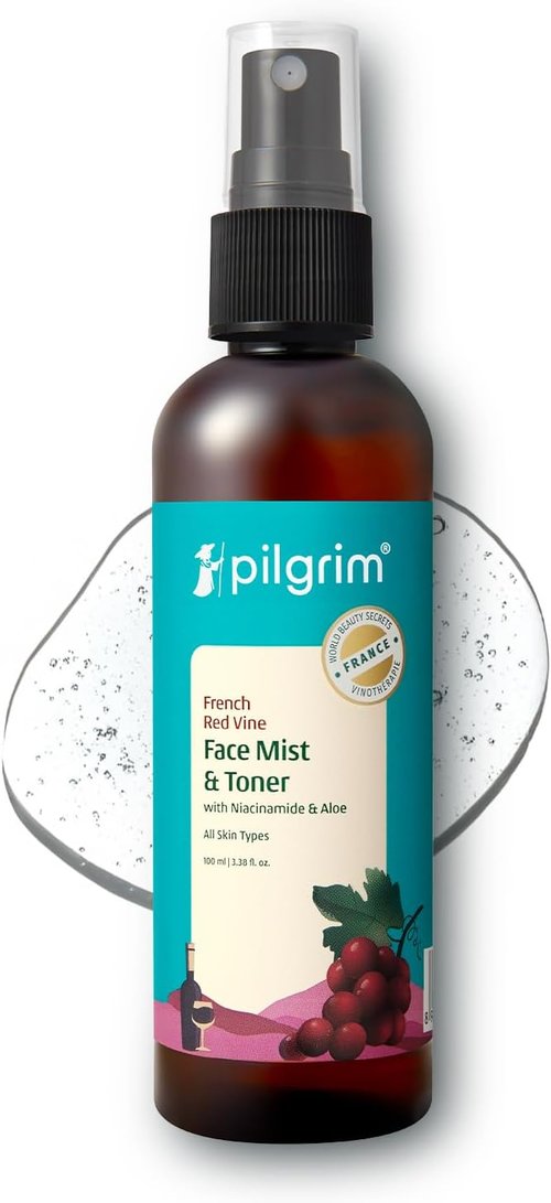 Pilgrim French Red Vine Face Mist - Hydrating Toner with Niacinamide & Aloe | Alcohol-Free | 3.38 Fl Oz (100ml)