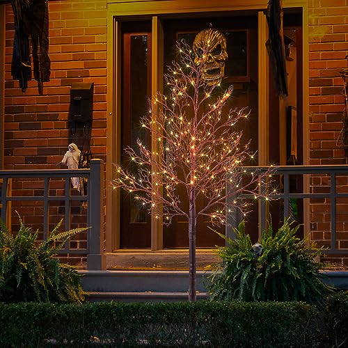 Halloween Willow Tree with 200 LED Lights - 6FT Orange Spooky Tree for Indoor & Outdoor Decor