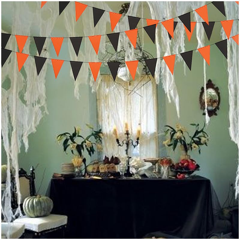 Halloween & Party Triangle Banner Flags 20ft Paper Garland Set - Orange & Black