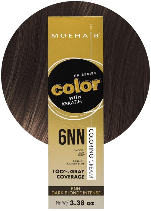MOEHAIR 6NN Permanent Hair Color - Dark Blonde Intense | 100% Gray Coverage | Keratin Infused & Non-Drippy (3.38 Oz)