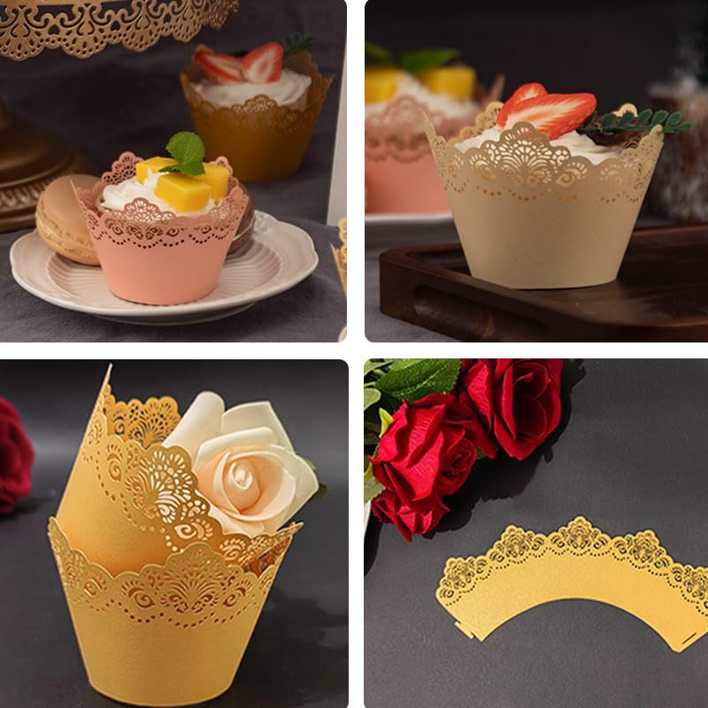 Light Pink Cupcake Wrappers 50Pcs Lace Hollow Out Crown Bake Cake Paper Decorations