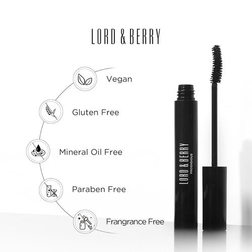 Lord & Berry Prodigious Mascara - Curling & Volumizing, Smudge-Free Formula with Diamond Powder, 0.33 fl oz